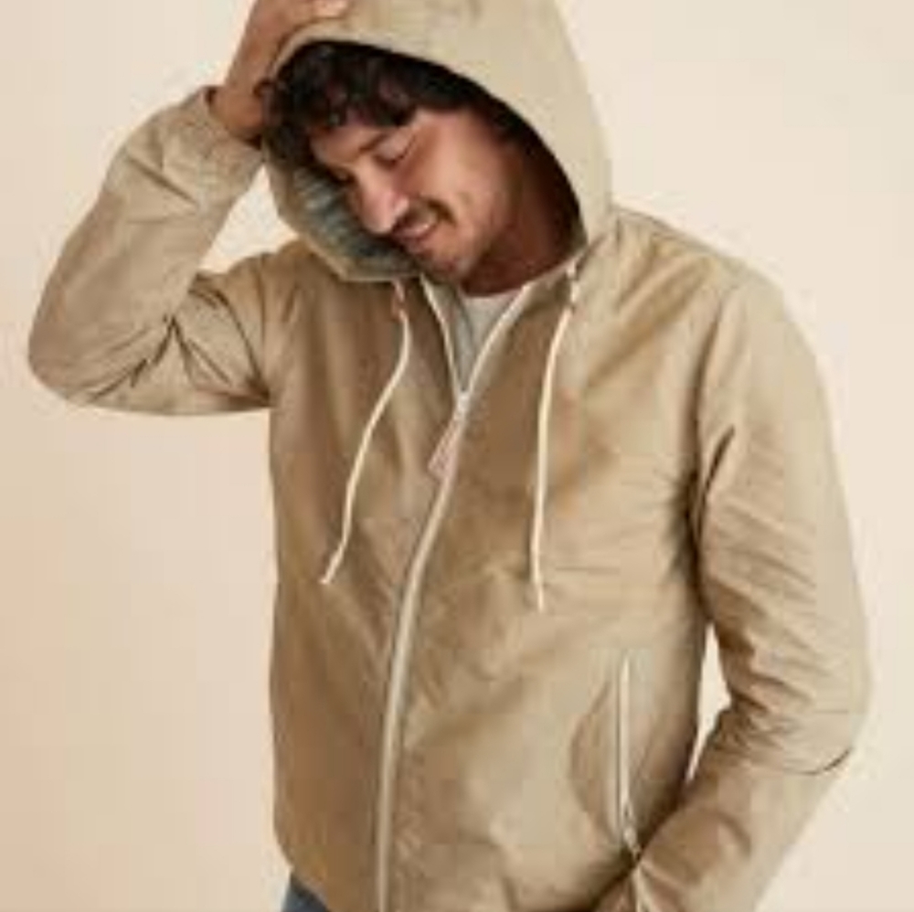 Marine Layer Men's Khaki Tan Hooded Zip Jacket